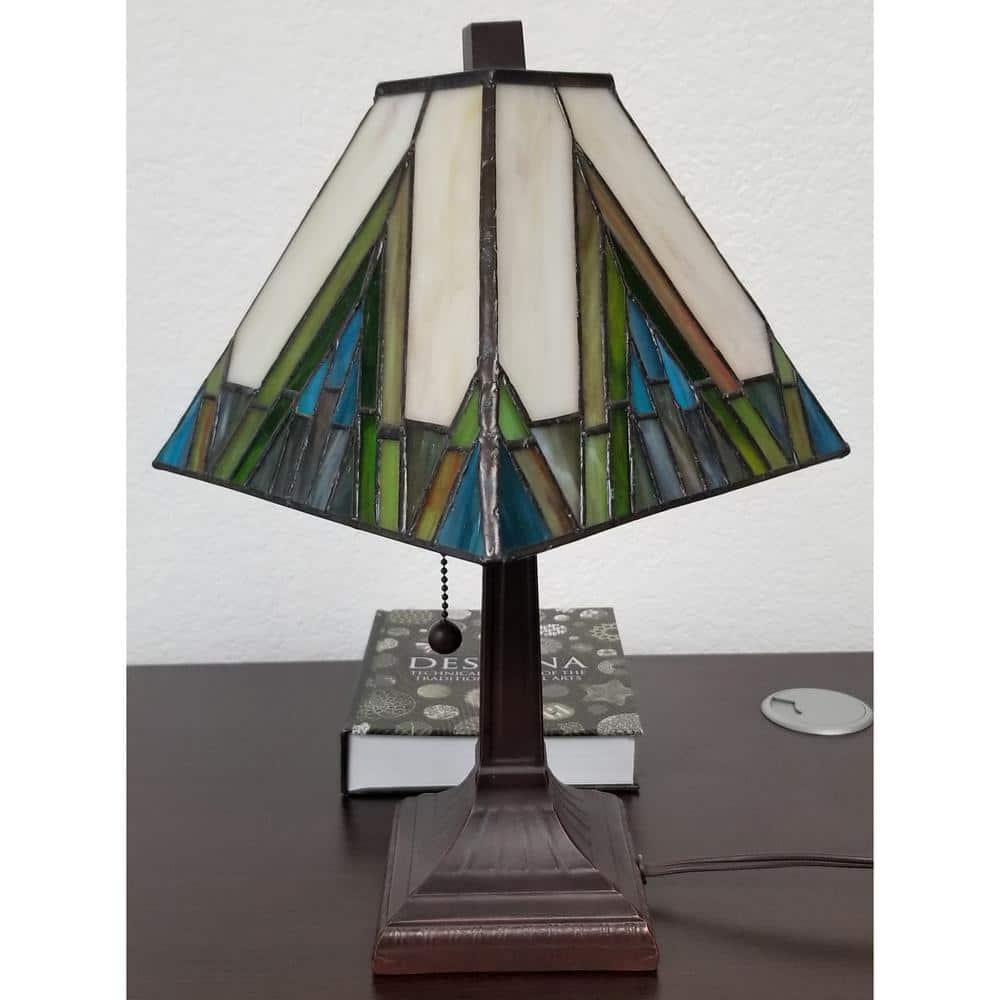 Ivory and Green Stained Glass Bronze Clip-on Lamp