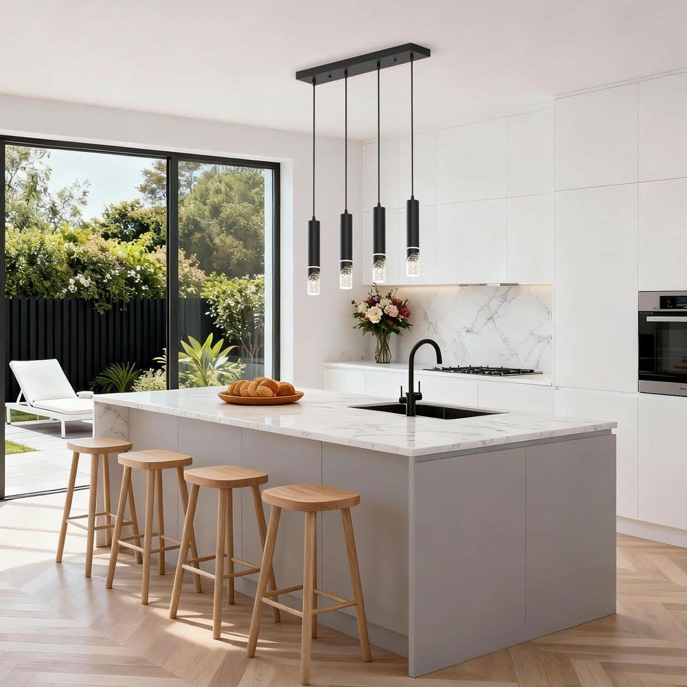 4-Light Black Modern Integrated LED Mini Pendant Light, Metal and Glass Ceiling Lighting for Kitchen Island and Bedroom price history on PriceWatchPro