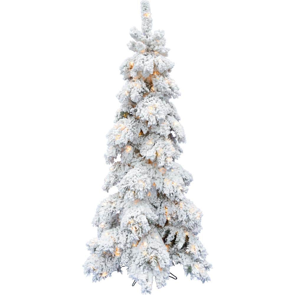 4 ft. Elk PreLit Mountain Snow Flocked Artificial Christmas Tree with Warm 