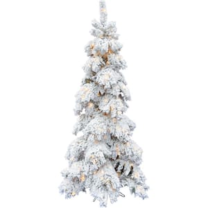 4 ft. Elk PreLit Mountain Snow Flocked Artificial Christmas Tree with Warm White LED Lights