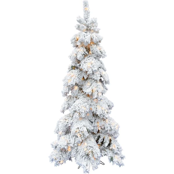 Fraser Hill Farm 4 ft. Elk PreLit Mountain Snow Flocked Artificial Christmas Tree with Warm White LED Lights