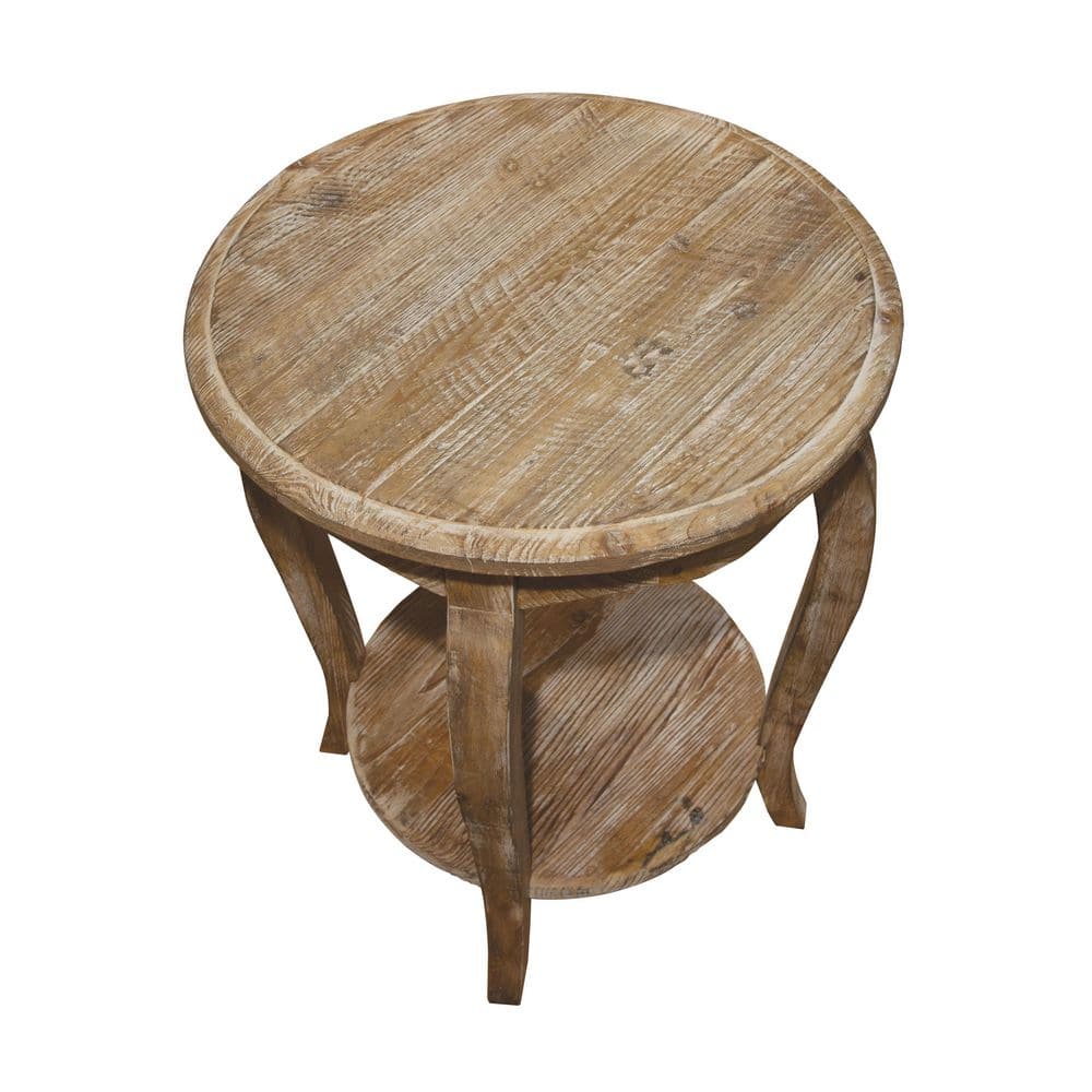Rustic Reclaimed Wood Round End Table in Driftwood Brown