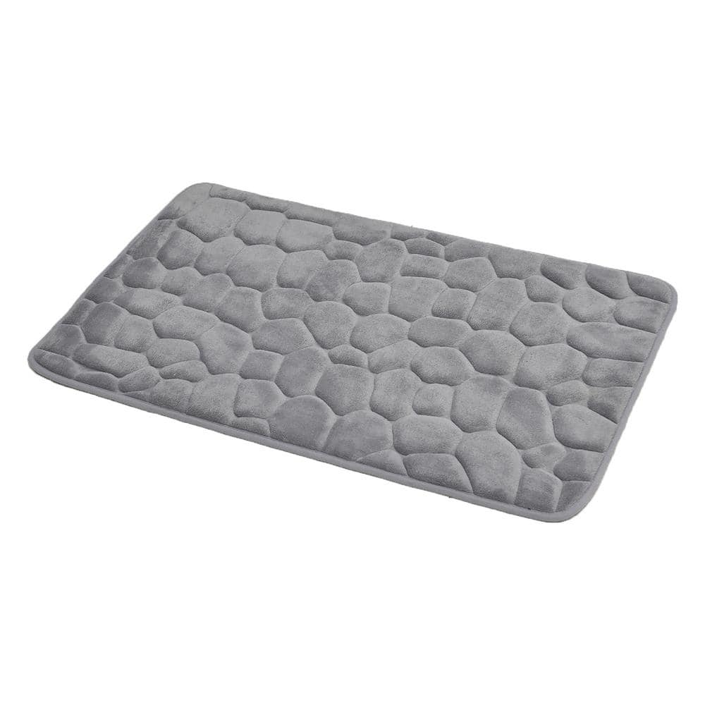 3D Cobble Stone Shaped Memory Foam Bath Mat Microfiber Non Slip Light Grey, Light Gray