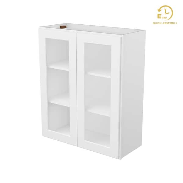 HOMLUX Easy-DIY 30 in. W x 12 in. D x 36 in. H Plywood Ready to Assemble Wall Kitchen Cabinet in Royal White Glass Not Included