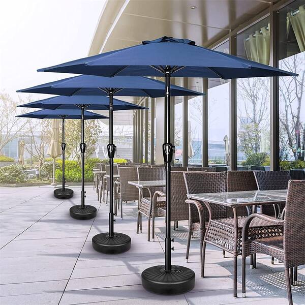 7.5 ft steel market patio umbrella in trellis chili Best Choice Products 7.5ft Heavy-Duty Round Outdoor Table w/Steel Pole, Push Button Tilt, Easy Crank Lift supported by 6 powder steel umbrella bones Best Choice Products 7.5 ft.