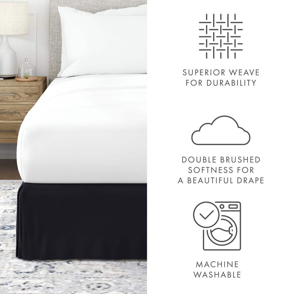 Black Polyester Pleated Twin XL Bed Skirt