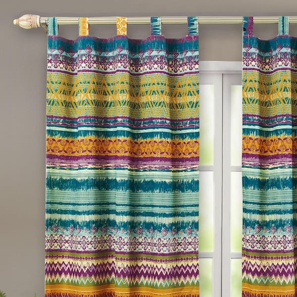 Unbranded Multi Colored Cotton Blend Southwestern Tab Top Sheer Curtain - 42 in. W x 84 in. L