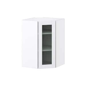 Bright White Shaker Assembled Wall Diagonal Corner Kitchen Cabinet with Glass Door (24 in. W x 35 in. H x 14 in. D)