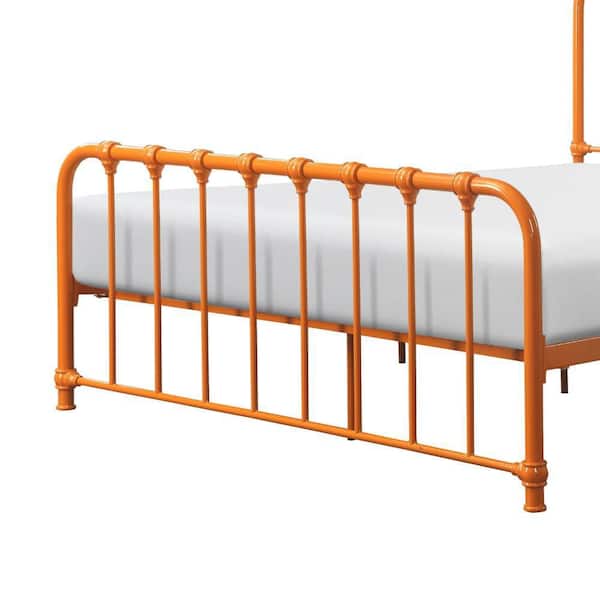 Benjara Ethan Orange Metal Frame Twin Size Panel Bed with Heavy
