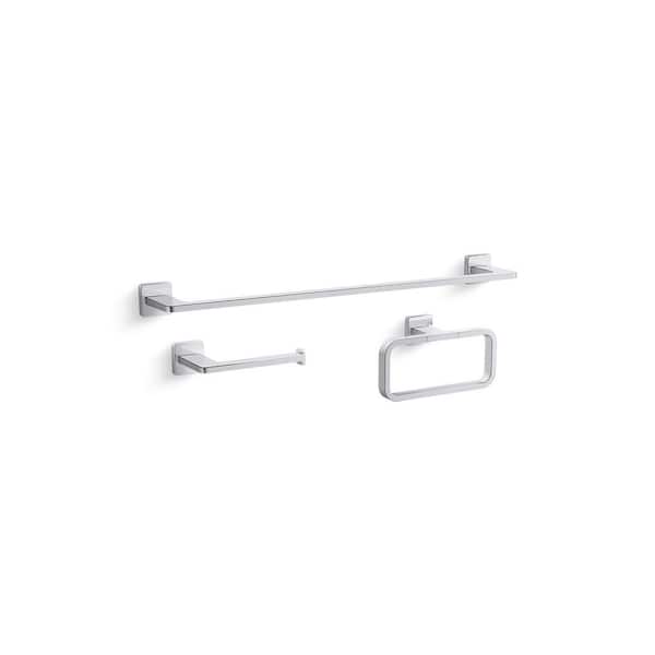 Mavera 3-Piece Bath Hardware Set with Towel Bar, Toilet Paper Holder and Hand Towel Holder in Polished Chrome