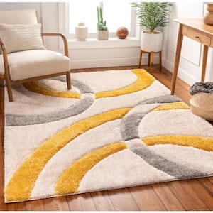 San Francisco Bevel Yellow Modern Geometric Abstract Shapes 3 ft. 11 in. x 5 ft. 3 in. 3D Carved Shag Area Rug