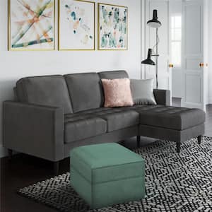 Strummer Charcoal Gray Velvet Reversible 3-Seater L-Shaped Sectional Sofa Couch