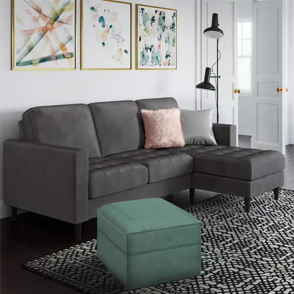 Strummer Charcoal Gray Velvet Reversible 3-Seater L-Shaped Sectional Sofa Couch