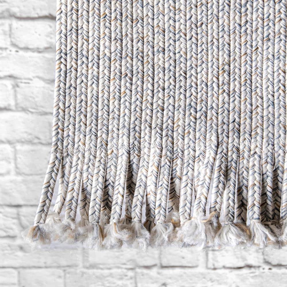 Ivory Braided Square Synthetic Indoor/Outdoor Rug