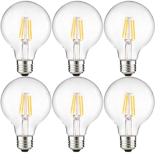 Sunlite 75-Watt Equivalent G25 Dimmable Edison Filament Clear LED Light Bulb, Cool White 4000K (6-Pack)