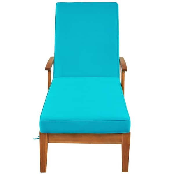 Willit 1-Piece Wood Outdoor Chaise Lounge with Blue Cushions