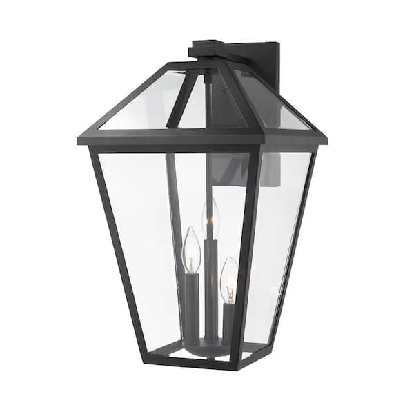 Unbranded Talbot Black Outdoor Hardwired Lantern Wall Sconce with No Bulbs Included