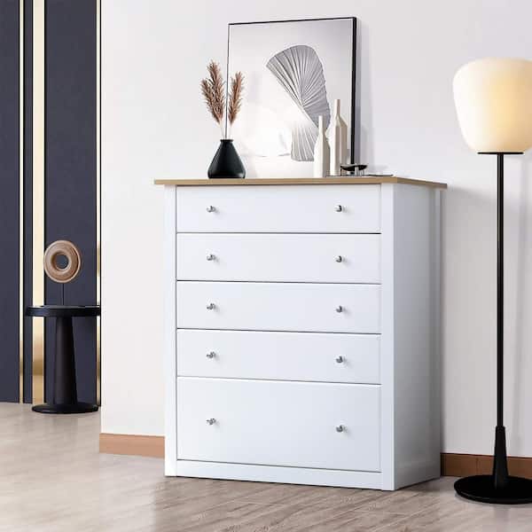 VEIKOUS 30 in. W x 39.5 in. H x 15.5 in. D White 5-Drawer Chest