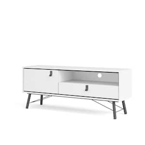 Ry 59 in. White and Matte Black Engineered Wood TV Stand Fits TVs Up to 59 in. with Storage Doors