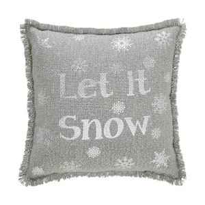 Yuletide Dove Grey Silver 12 in. x 12 in. Burlap Let It Snow Throw Pillow