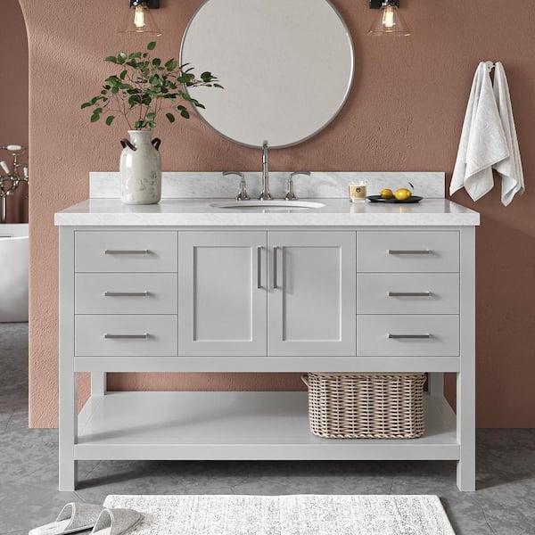ARIEL Magnolia 55 in. W x 22 in. D x 36 in. H Bath Vanity in Grey with Carrara Marble Vanity Top in White with White Basin