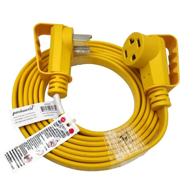parkworld 15 ft. 10/4 Indoor/Outdoor 30 Amp 4-Prong NEMA 14-30 Flat Dryer Extension Cord with Handle (14-30P to 14-30R), Yellow
