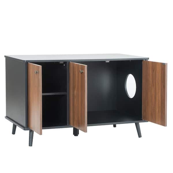 Unbranded 39.4 in. W Litter Box Enclosure Cat Litter Box Furniture with Hidden Plug 3 Doors Cat Washroom Storage Bench Side Table