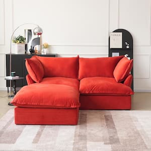 82.66 in. Wide Flared Arm Linen Down-Filled Deep Seat Modular Sofa Free Combination with Ottoman in Red