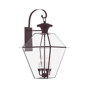 Ainsworth 27.5 in. 4-Light Bronze Outdoor Hardwired Wall Lantern Sconce with No Bulbs Included