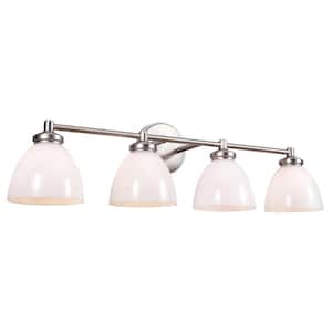 30 in. 4-Light Brushed Nickel Vanity Light with White Glass Shade
