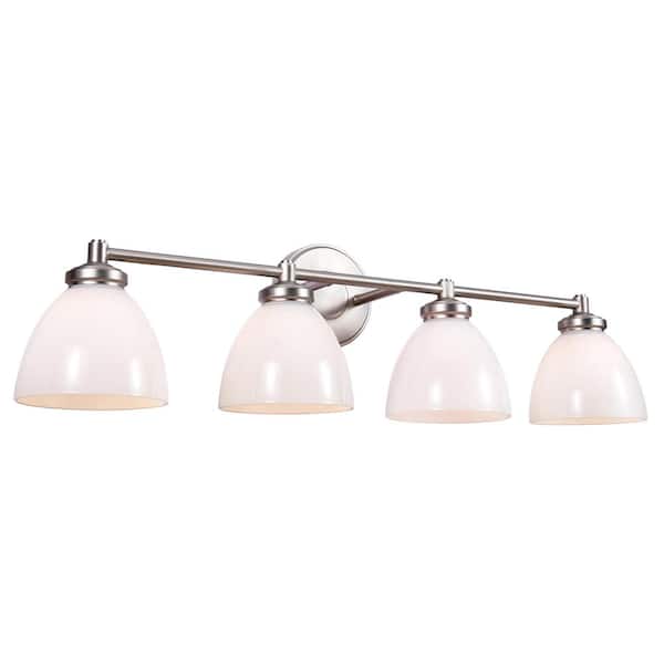 Aspen Creative Corporation 30 in. 4-Light Brushed Nickel Vanity Light with White Glass Shade