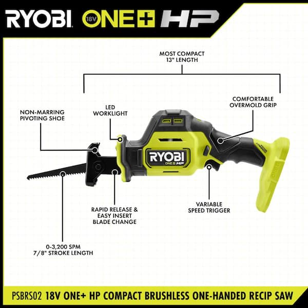 ONE+ HP 18V Brushless Cordless Compact 2-Tool Combo Kit with One-Handed Recip Saw and 3/8 in. Impact Wrench (Tools Only) ONE+ HP 18V Brushless Cordless Compact 2-Tool Combo Kit with One-Handed Recip Saw and 3/8 in. Impact Wrench (Tools Only)