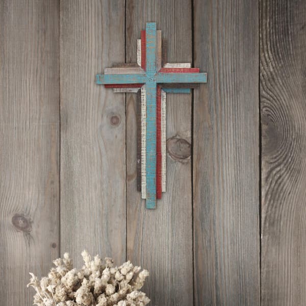 Stonebriar Collection 8.5 in. x 14 in. Multicolor 3D Wooden Wall Cross