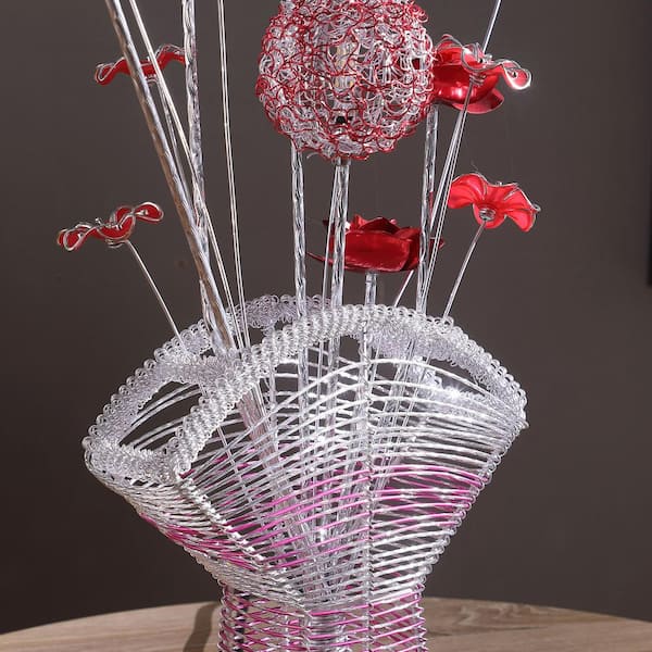 21.5 in. H Aluminium Red Roses and Vase LED Table Lamp