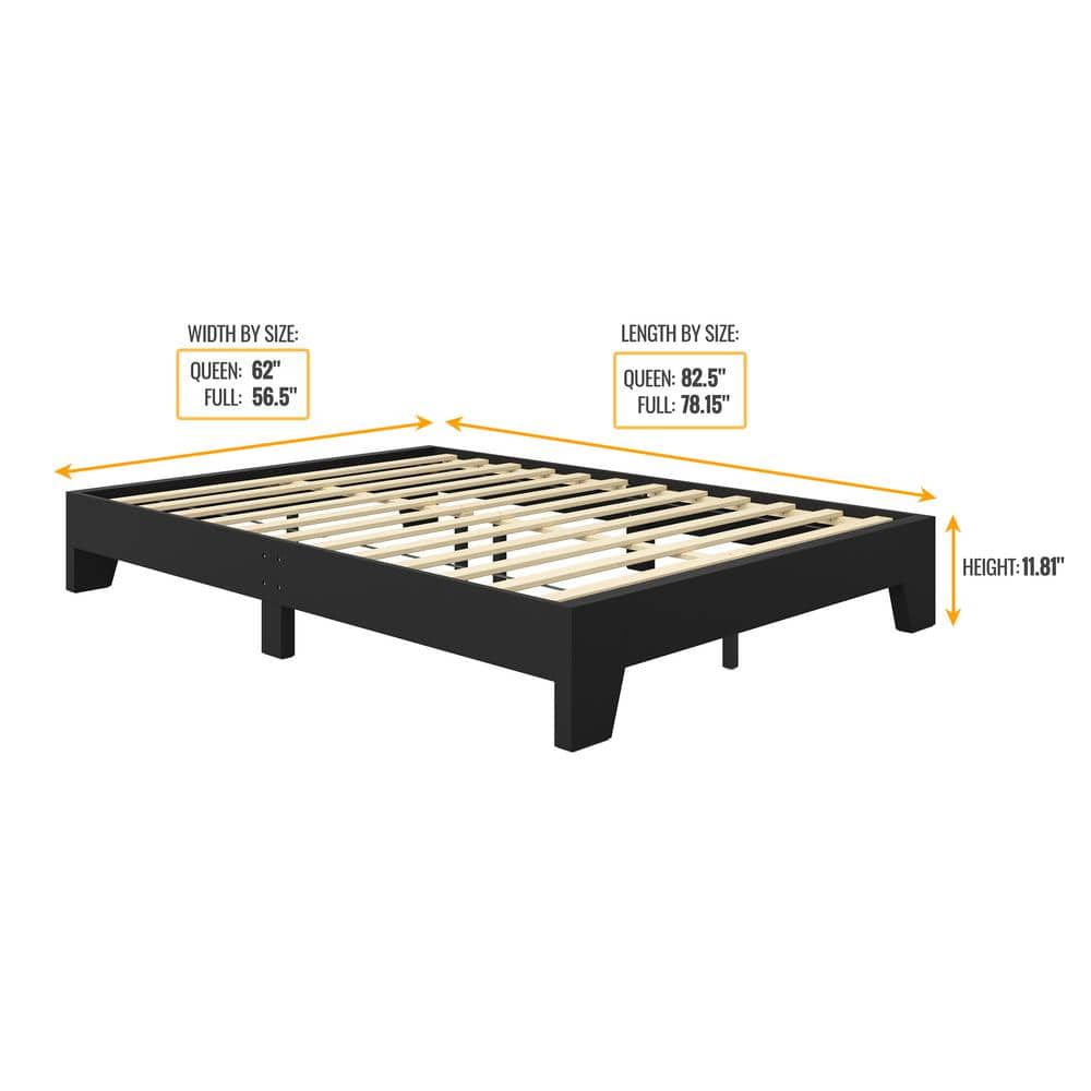 Lugano Black Full Wood Platform Bed Frame with Drawer
