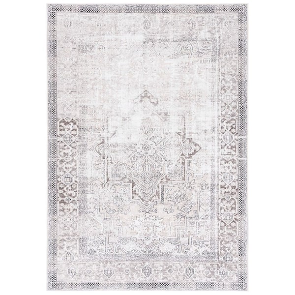 Orlando 5 ft. x 8 ft. Taupe/Beige Antique Wash Medallion Washable Area Rug
