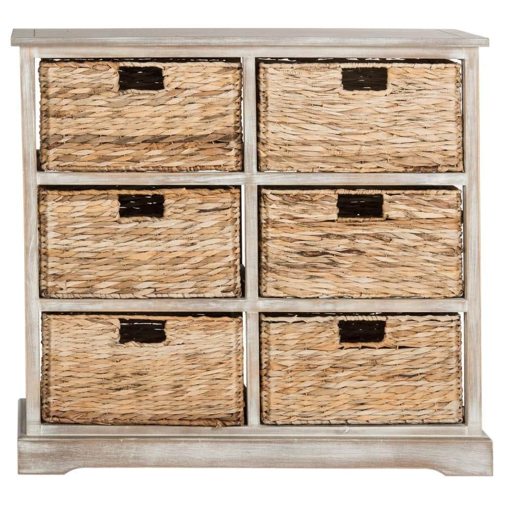 Vintage White 6-Basket Wicker Storage Chest