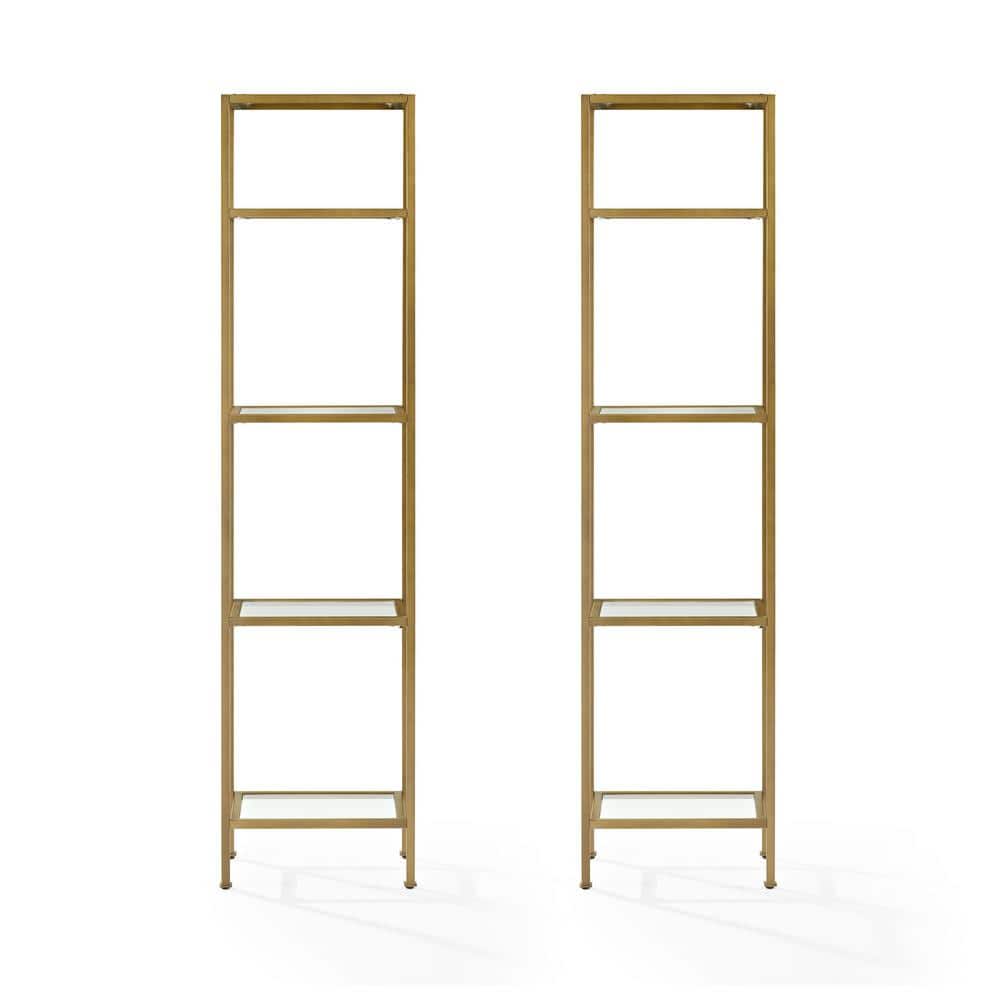 Aimee 73" Gold Steel and Glass Narrow Etagere