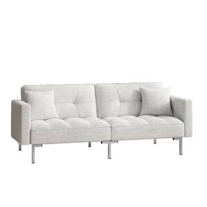 White Linen Convertible Folding Futon Sofa Bed