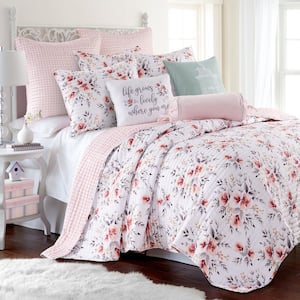 Cozy Line Home Fashions Pastel Floral Rose Garden 3-Piece Soft Pink Peach  Green Ruffle Patchwork Cotton King Quilt Bedding Set BB20170525K - The Home  Depot