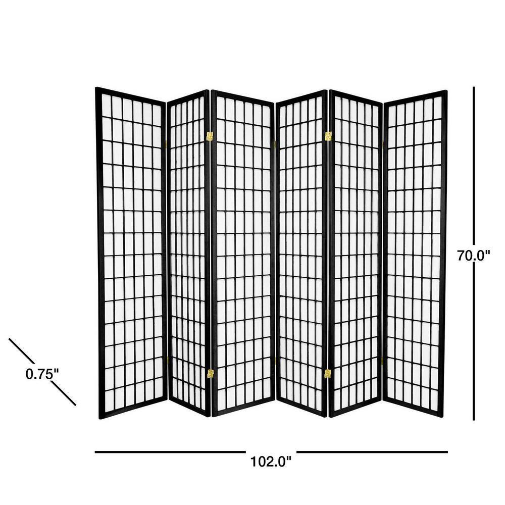 Black 6-Panel Shoji Screen Room Divider with Scandinavian Spruce Frame