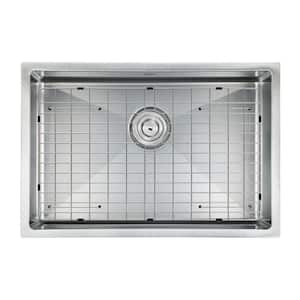 Prestige Series Undermount Stainless Steel 30 in. Single Bowl Kitchen Sink with Grid and Strainer in Satin Finish
