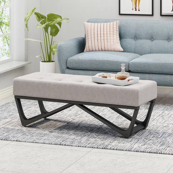 Assisi Light Grey Tufted Ottoman Bench, Light Grey Tufted Coffee Table