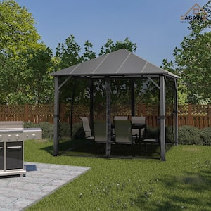 10 ft. x 10 ft. Outdoor Hardtop Insulated Aluminum Frame Patio Gazebo with Aluminum Single Roof and Netting
