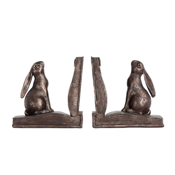 Storied Home Decorative Rustic Bronze Rabbit Bookends
