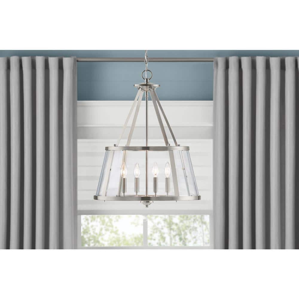 Lincoln 20 in. 4-Light Brushed Nickel Pendant Light Fixture with Metal and Clear Glass Shade price history on PriceWatchPro