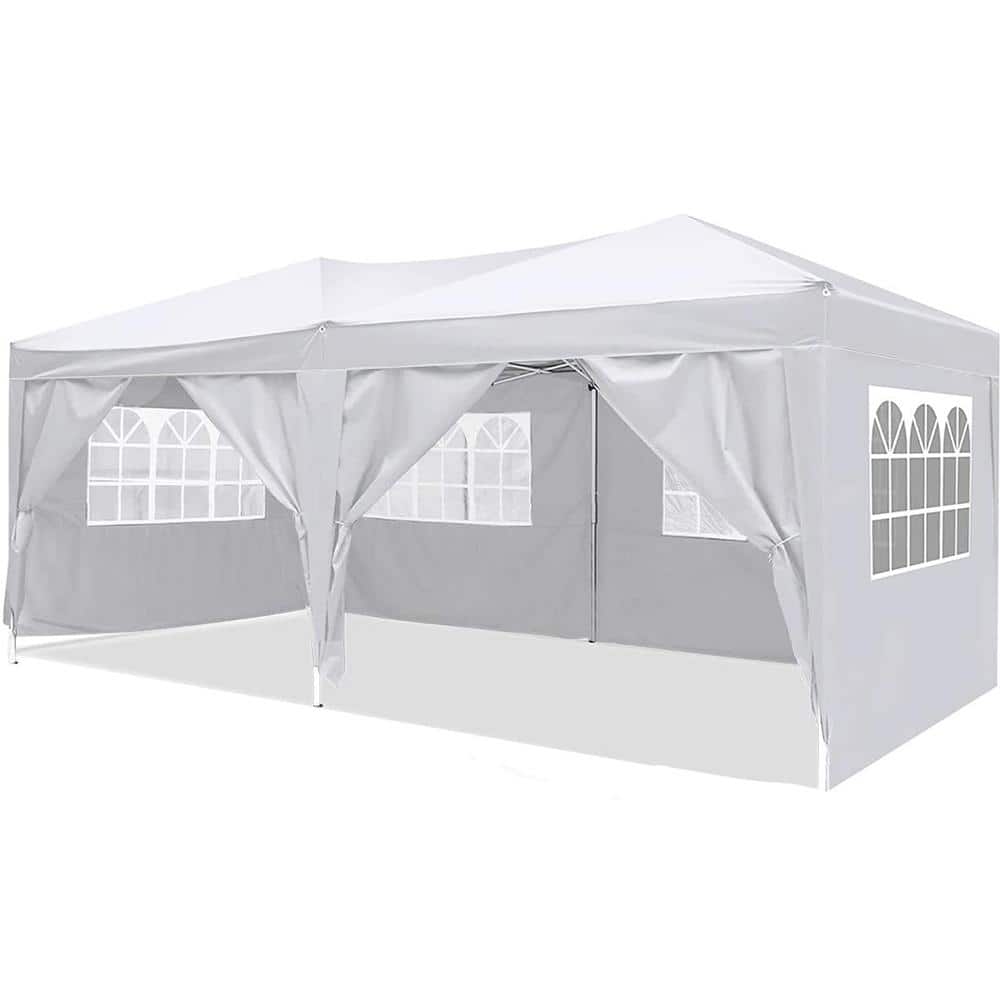 10 ft. W x 20 ft. L White Pop-Up Canopy Outdoor PartyFolding Tent with 6 Re