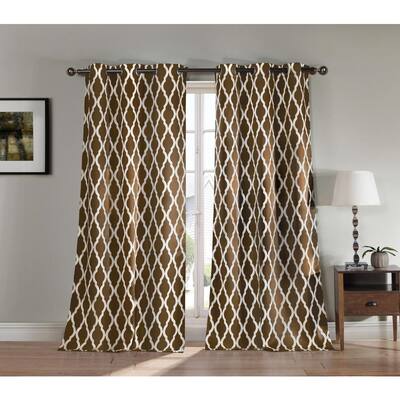 Chocolate Trellis Thermal Blackout Curtain - 38 in. W x 84 in. L (Set of 2)