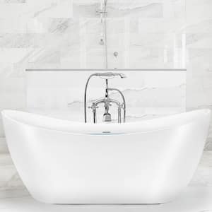 Freestanding 53.9 in. Fiberglass Flatbottom Modern Stand Alone Non-Whirlpool Bathtub in Glossy White