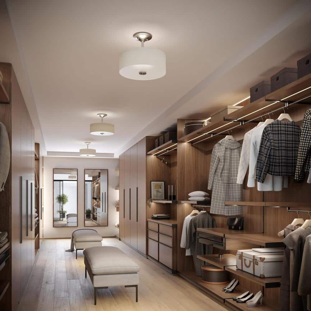 Brushed Nickel Glass Drum Semi-Flush Ceiling Light